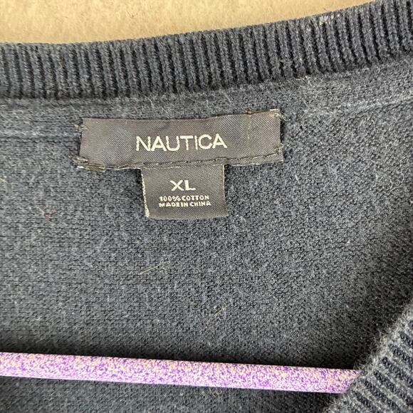 Nautica Button Up Long Sleeve Sweater Women's XL Navy & Purple Striped Dark Prep - Picture 5 of 10